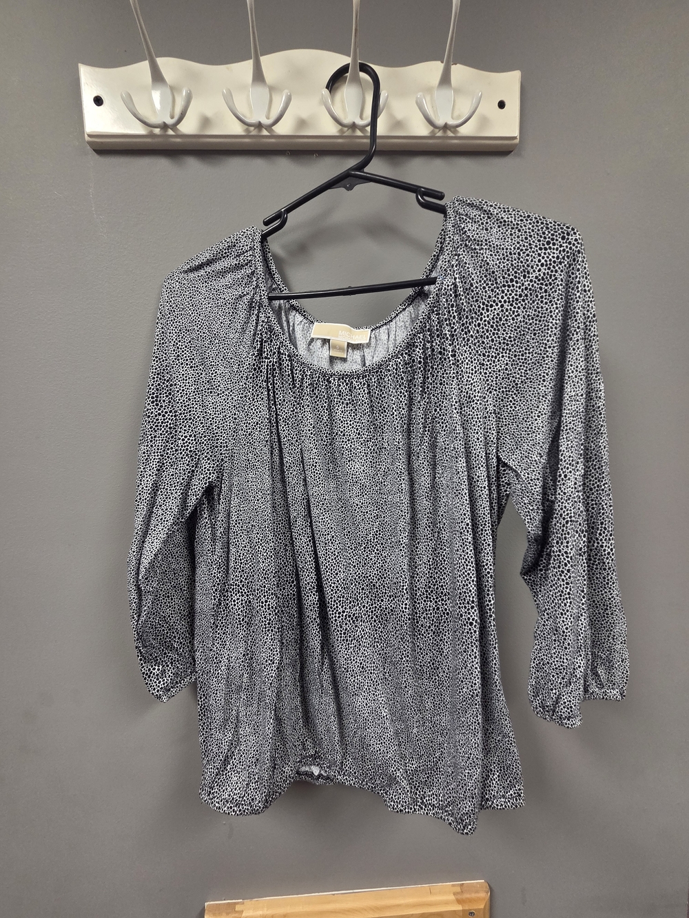 Michael Kors Black and White Microdot Peasant Blouse